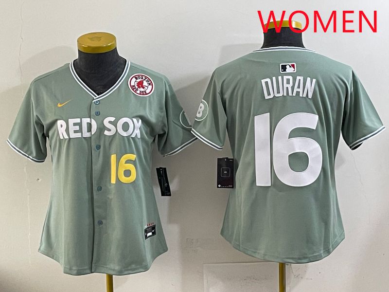 Women 2025 Boston Red Sox #16 Duran Light Green Joint Name Nike MLB Jersey style 6